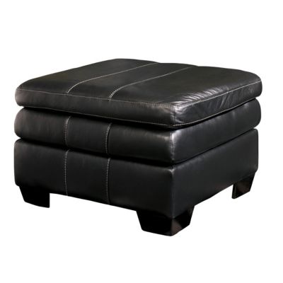 Home Solutions Onyx Black Leather Ottoman 