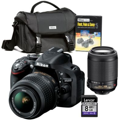 Nikon 24.1 Megapixel D-SLR Camera with 18-55mm VR Lens, 55-200mm VR Lens, Starter Kit and 8GB SD Card