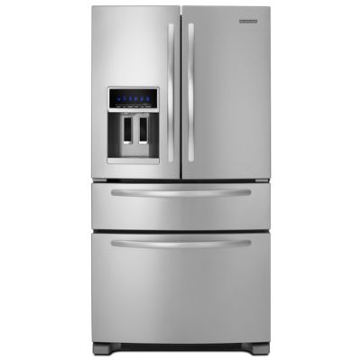 KitchenAid 25 Cu. Ft. Stainless Steel 4-Door French Door Refrigerator The price is $2,429.99.