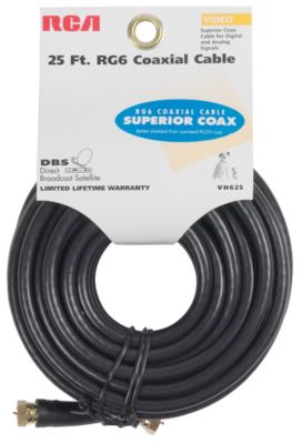 RCA 25' Digital Coaxial Cable with Gold-Plated Screw-On 'F' Connector (Black) 10.99