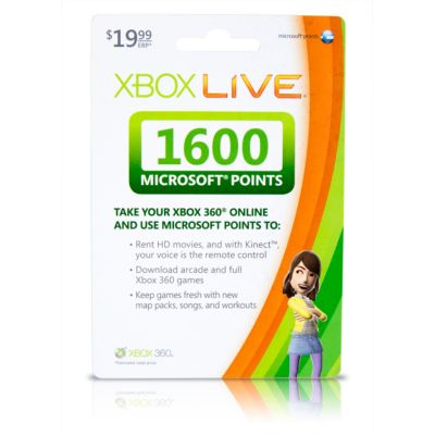 Xbox Live® 1,600 Microsoft® Points $19.99 Prepaid Card 19.99